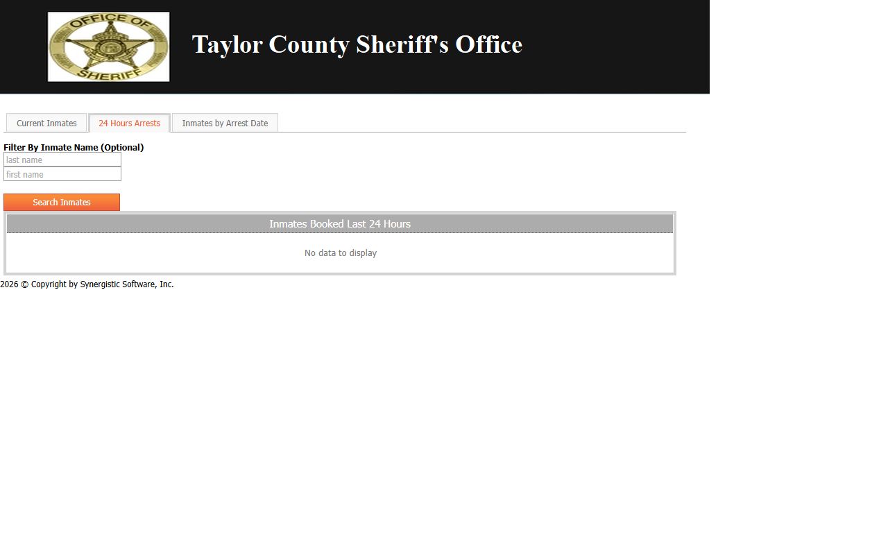 Taylor County jail records 24-hour arrests roster tab
